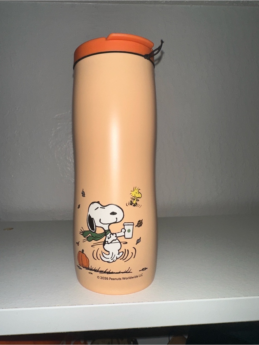 Starbucks x Peanuts Snoopy Peach Orange Travel Tumbler - NEW 16oz